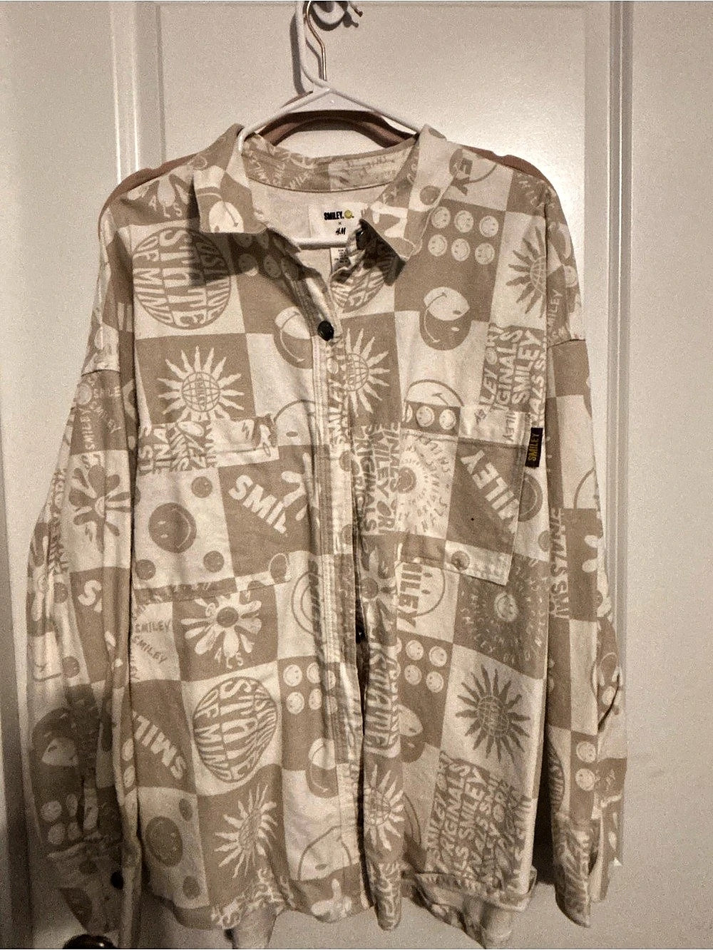 H&M Smiley x H&M Cotton Twill Shirt Beige & White Large